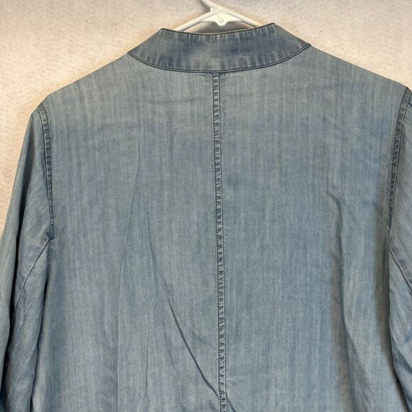 CHICO'S Shirt Womens Size 2 Blue Chambray Roll Tab Sleeve Button Down Drawstring - Picture 12 of 14